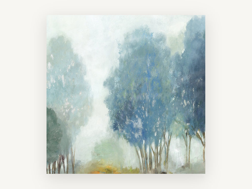 Blue Mist Grove, floral canvas wall art print, front view