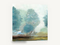 Misty Teal Grove, misty blue trees landscape painting, floral canvas wall art print ready to hang