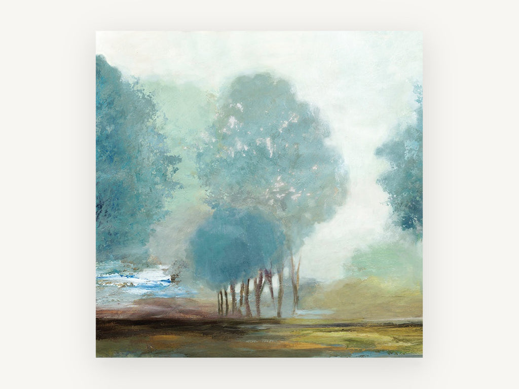 Misty Teal Grove, floral canvas wall art print, front view
