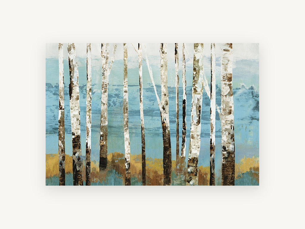 Birch Grove Teal, floral canvas wall art print, front view