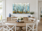 Birch Grove Teal floral canvas print on the wall of a Hamptons dining room