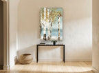 Birch Grove Autumn Haze floral canvas print on the wall of a hallway