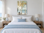 Birch Grove Autumn Haze floral canvas print on the wall of a coastal bedroom
