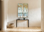 Autumn Birch Reflections floral canvas print on the wall of a hallway