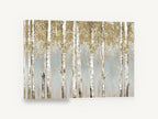 Golden Birch Haze, golden birch trees landscape painting, floral canvas wall art print ready to hang