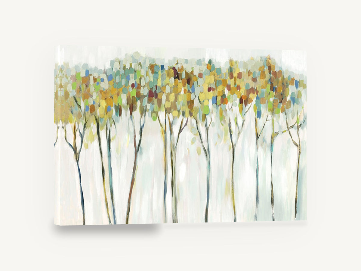 Dappled Canopy Row, abstract tree canopy landscape painting, floral canvas wall art print ready to hang