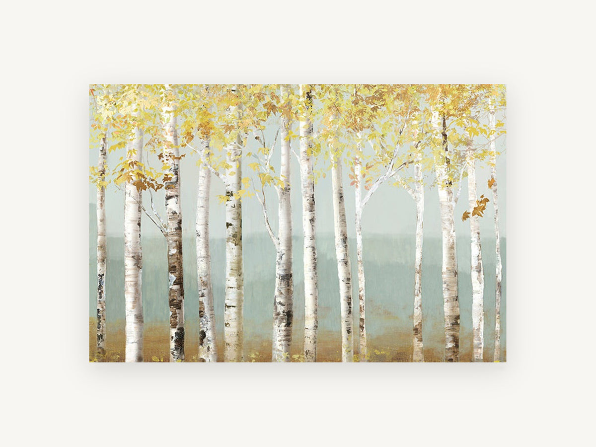 Misty Teal Birch Haze, floral canvas wall art print, front view