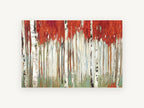 Crimson Birch Grove, floral canvas wall art print, front view