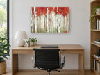 Crimson Birch Grove floral canvas print on the wall of a study