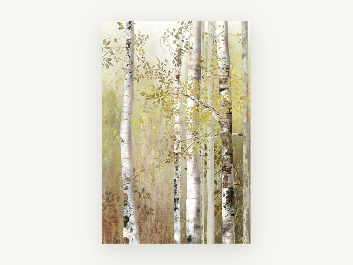 Olive Birch Grove Whisper, floral canvas wall art print, front view