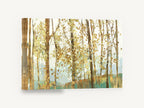Golden Birch Grove, golden leaf forest abstract landscape, floral canvas wall art print ready to hang