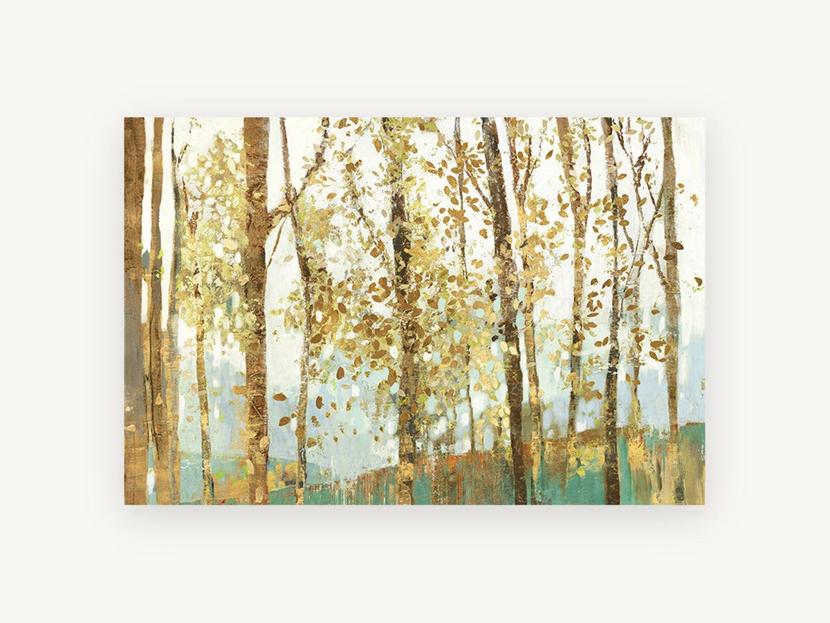 Golden Birch Grove, floral canvas wall art print, front view