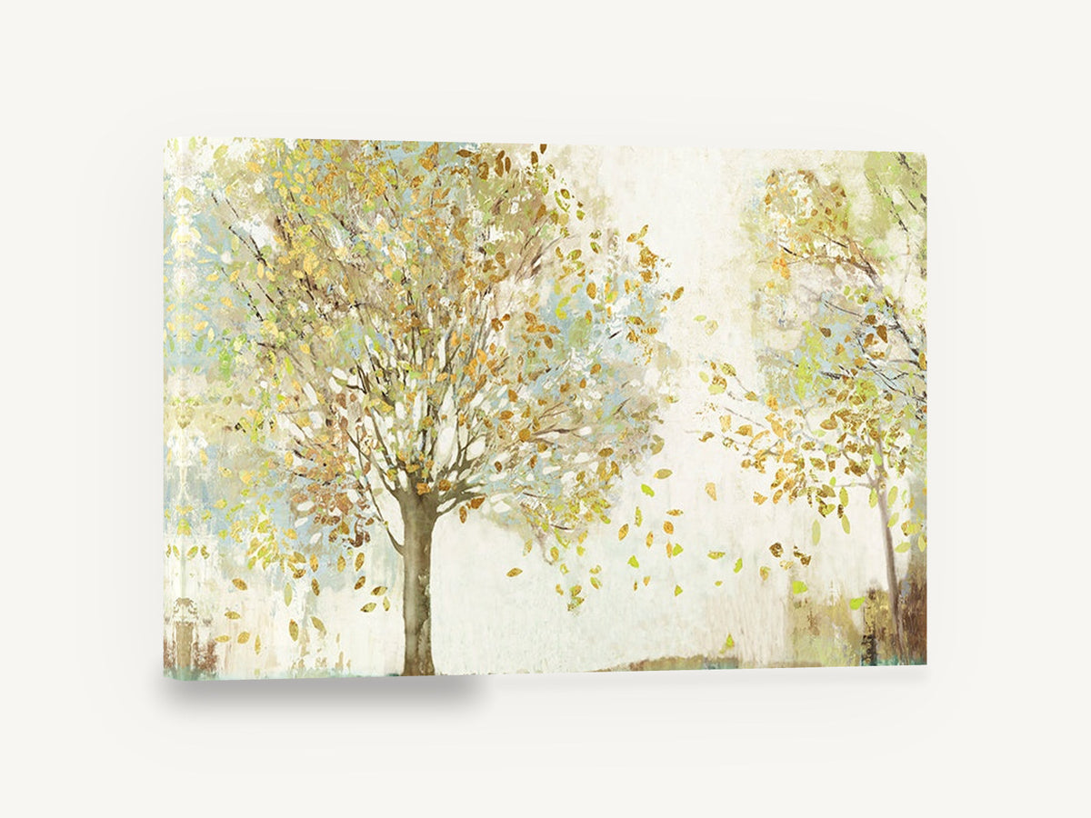 Golden Leaf Fall, golden autumn tree leaves landscape, floral canvas wall art print ready to hang