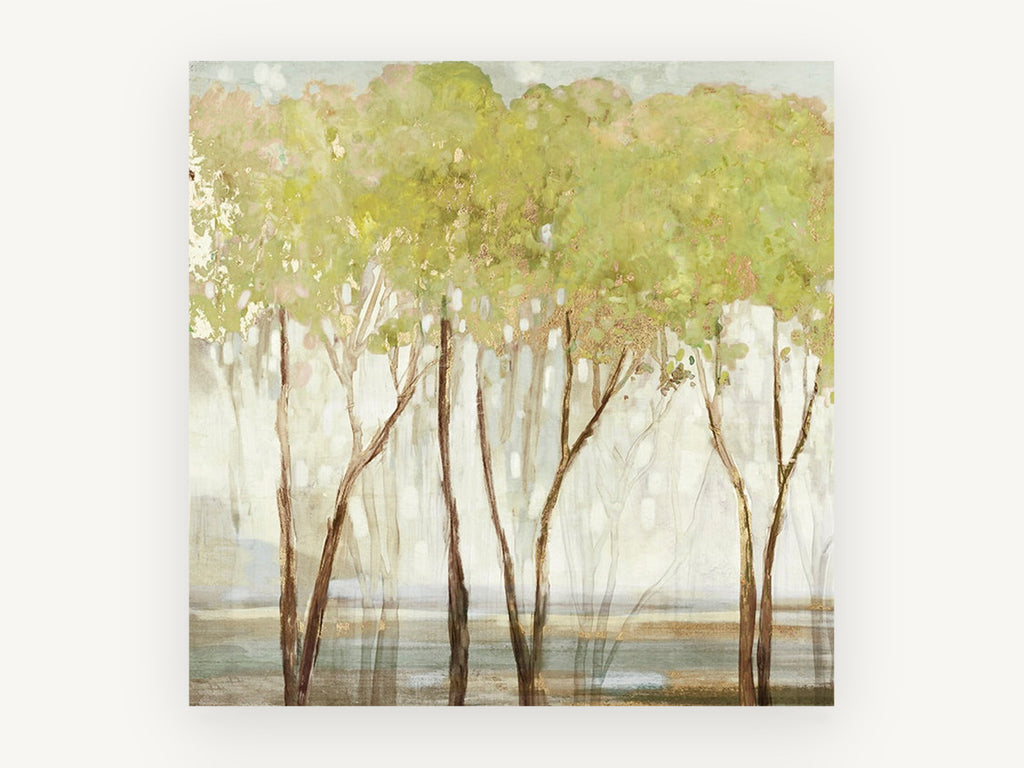 Misty Green Grove, floral canvas wall art print, front view