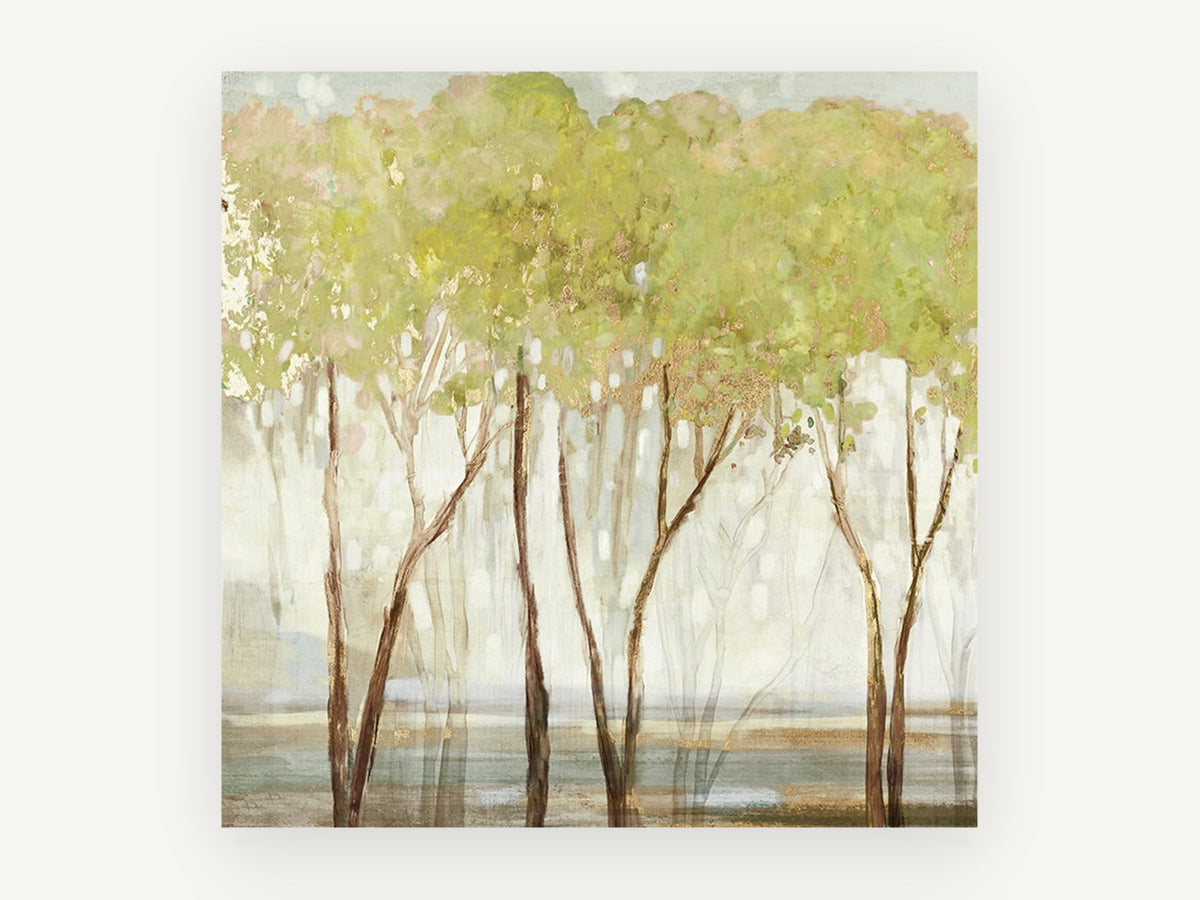Misty Green Grove, floral canvas wall art print, front view