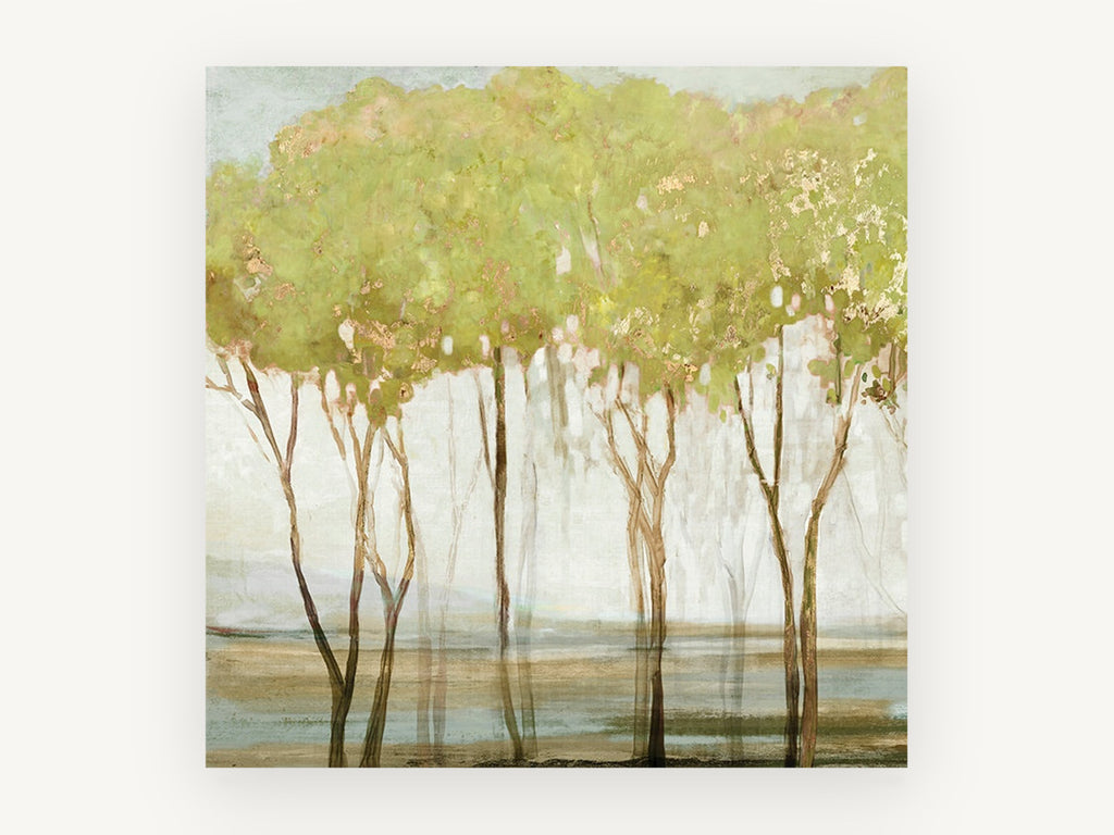 Gilded Green Grove, floral canvas wall art print, front view