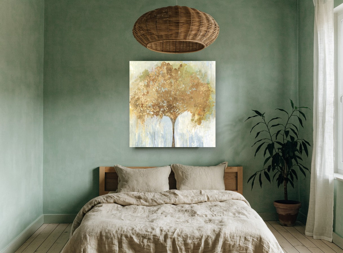 Gilded Canopy floral canvas print on the wall of a bedroom