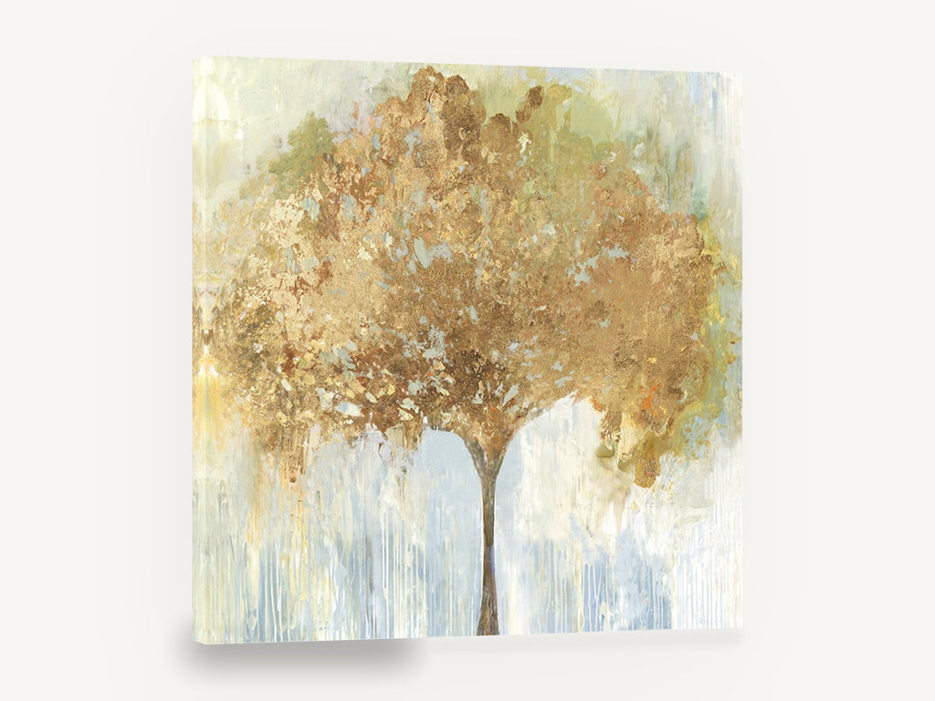 Gilded Canopy, gold leaf autumn tree abstract, floral canvas wall art print ready to hang