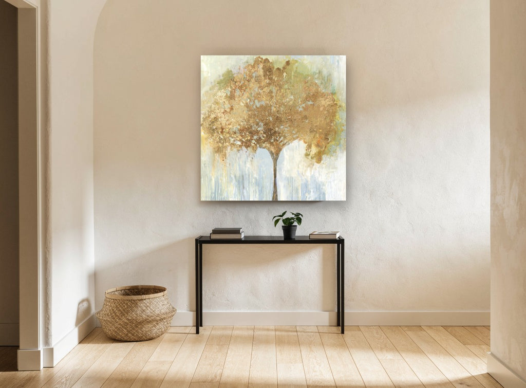 Gilded Canopy floral canvas print on the wall of a hallway