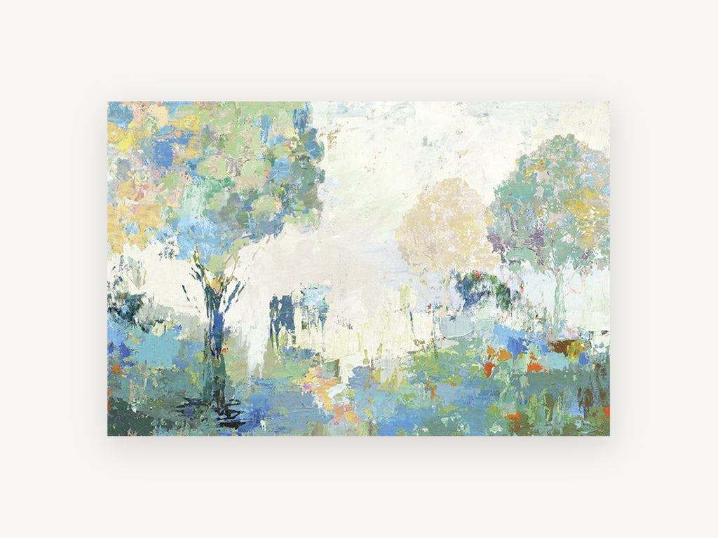 Misty Orchard Light, floral canvas wall art print, front view