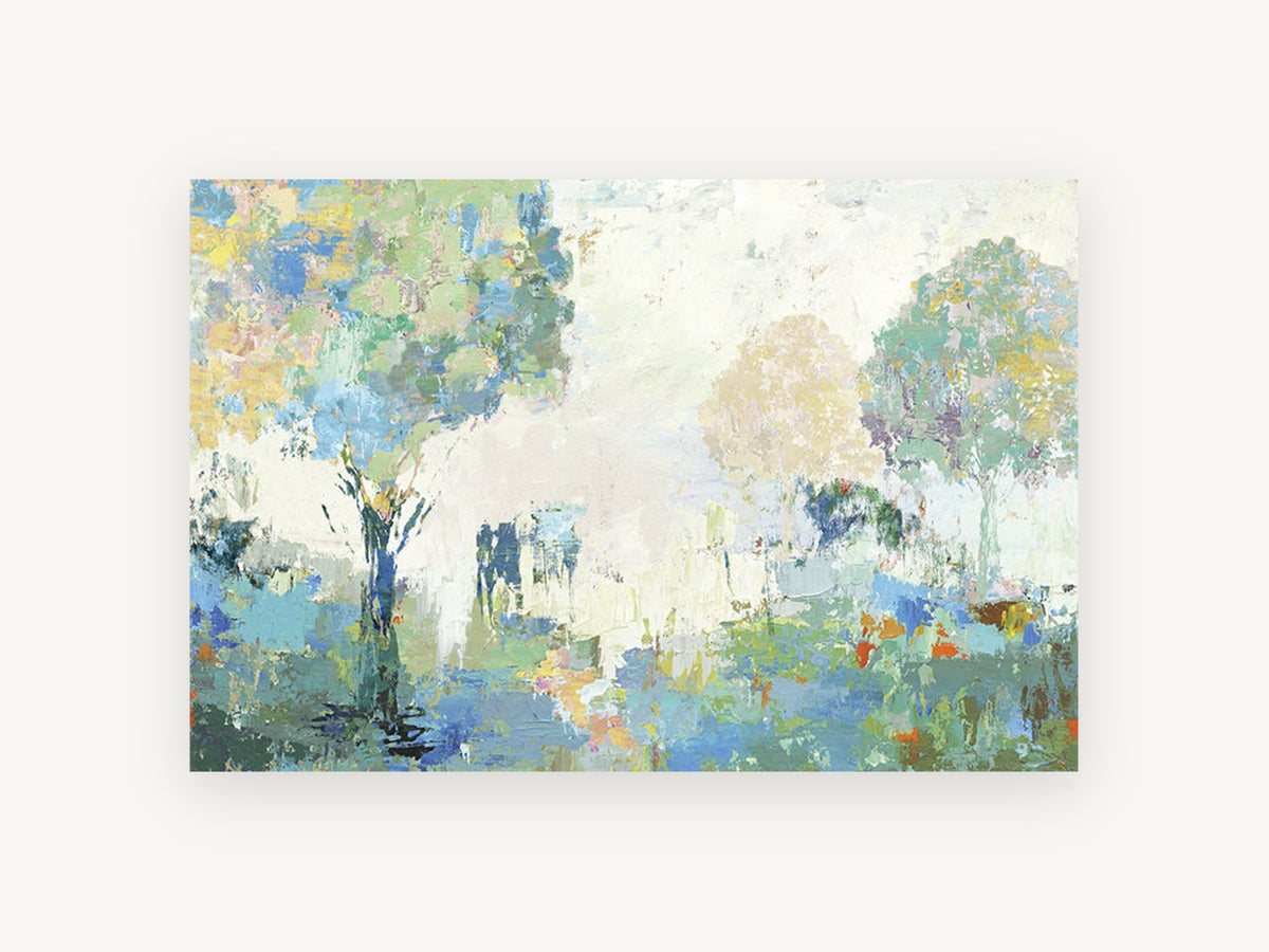 Misty Orchard Light, floral canvas wall art print, front view