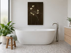 Pale Blooms at Night floral canvas print on the wall of a bathroom