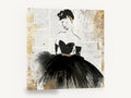 Lady in Newsprint Black, retro fashion illustration newspaper, stretched canvas wall art print ready to hang