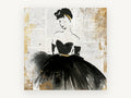 Lady in Newsprint Black, vintage canvas wall art print, front view