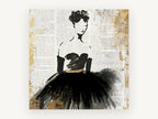Lady in Black Newsprint, vintage canvas wall art print, front view