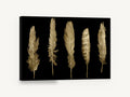 Five Gilded Feathers, gold feathers on black illustration, animal canvas wall art print ready to hang