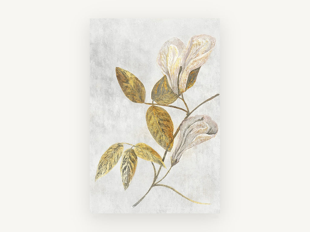 Gilded Pea Blossom Stem, floral canvas wall art print, front view