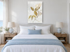 Gilded Pea Blossom Stem floral canvas print on the wall of a coastal bedroom