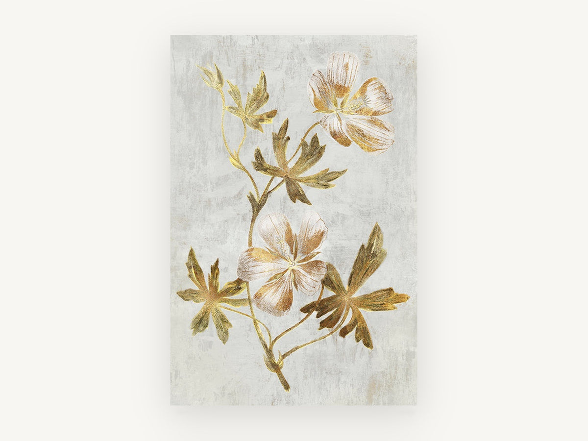 Gilded Cranesbill Stem, floral canvas wall art print, front view