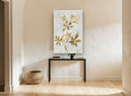 Gilded Cranesbill Stem floral canvas print on the wall of a hallway