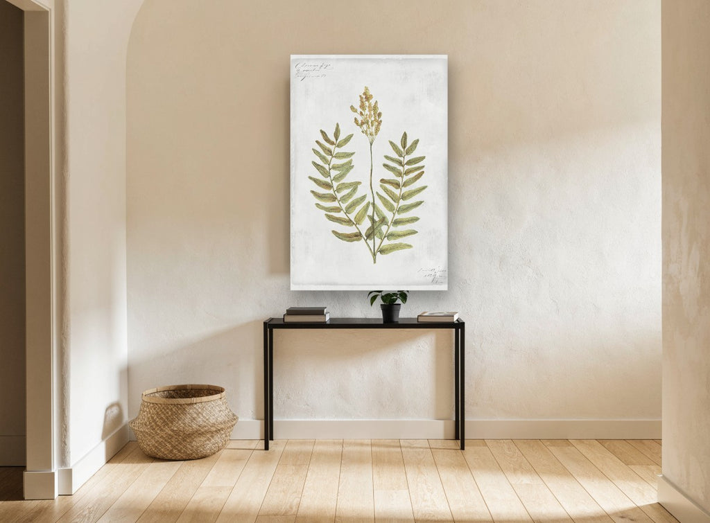 Flowering Fern Study floral canvas print on the wall of a hallway