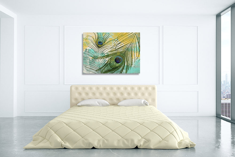 Painted Peacock Wall Art Print on the wall