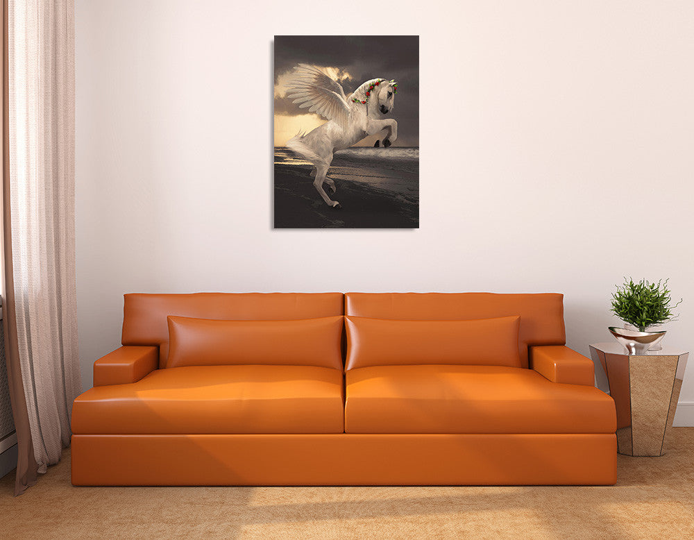 Pegasus With Roses Wall Art Print on the wall
