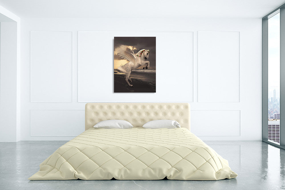 Pegasus With Roses Wall Art Print on the wall