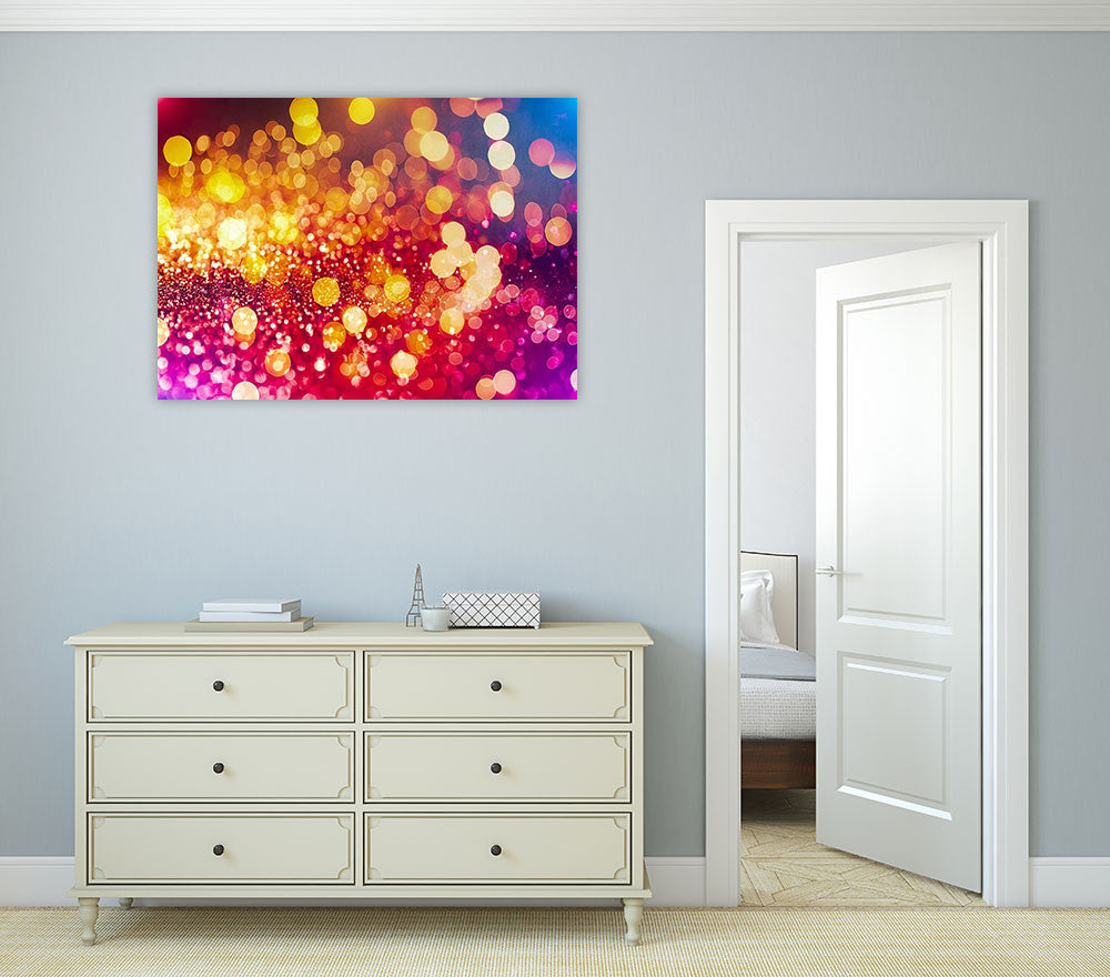Pink Gold Lights Wall Art Print on the wall