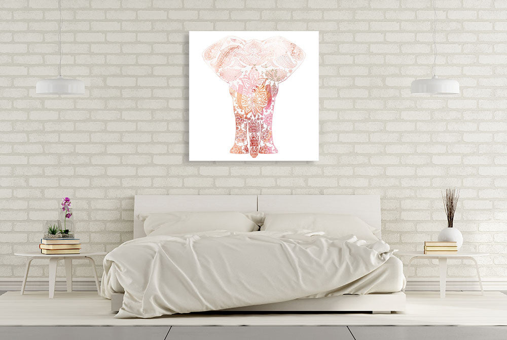 Pink Mandala Elephant Wall Art Print on the wall