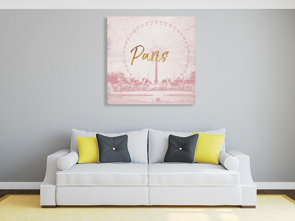 Pink Paris Wall Art Print on the wall