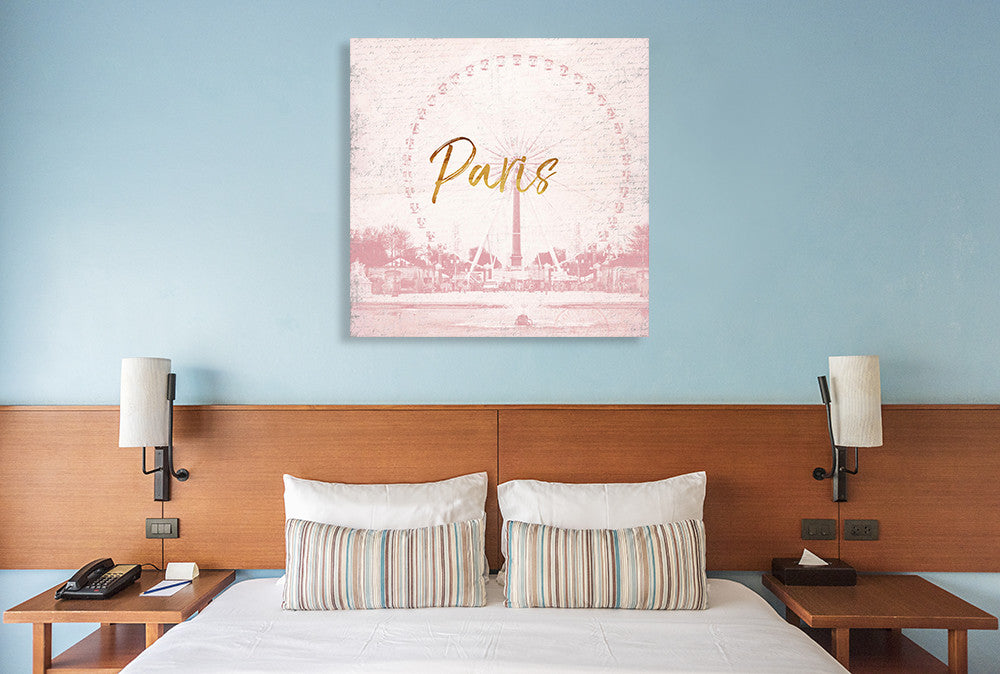 Pink Paris Wall Art Print on the wall