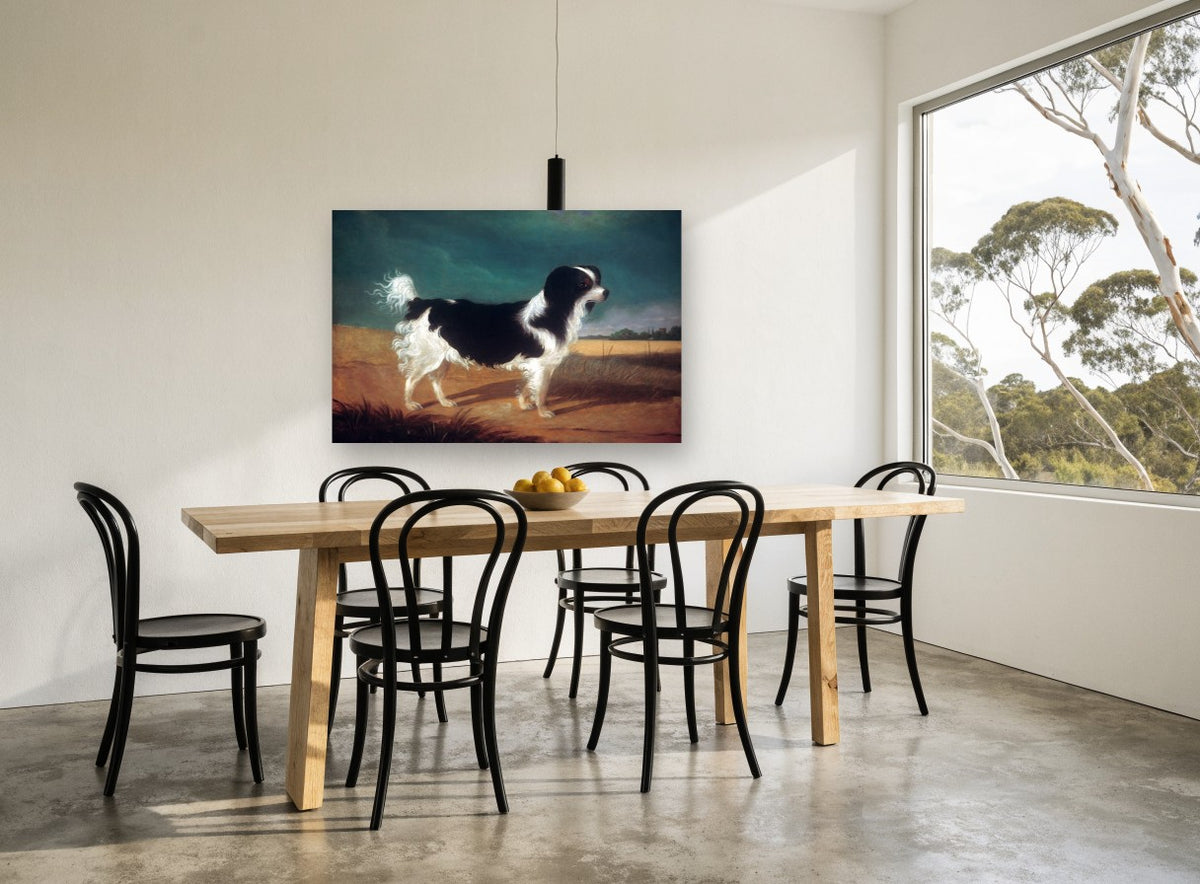 Spaniel in the Wheat Field animal canvas print on the wall of a dining room