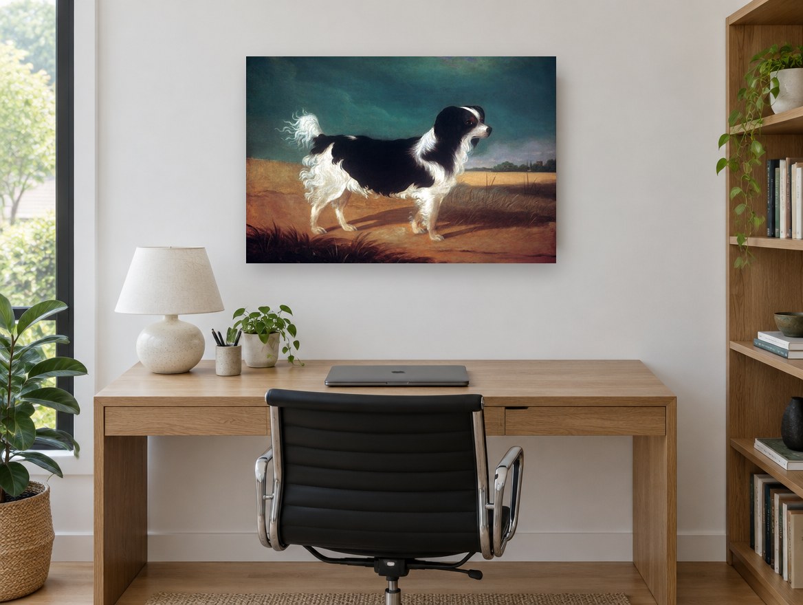 Spaniel in the Wheat Field animal canvas print on the wall of a study