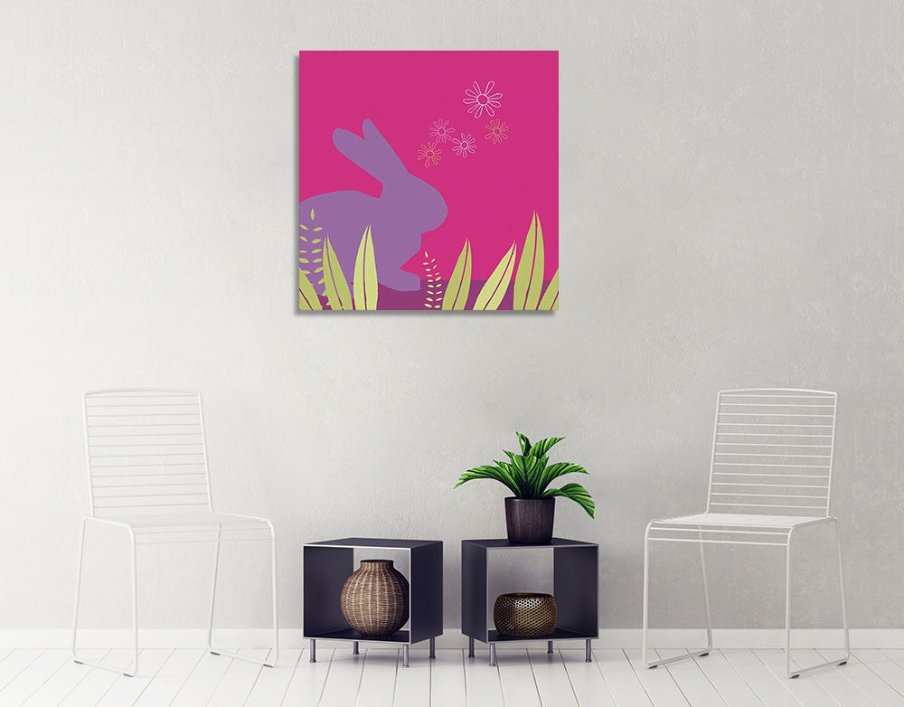 Purple Bunny Wall Art Print on the wall