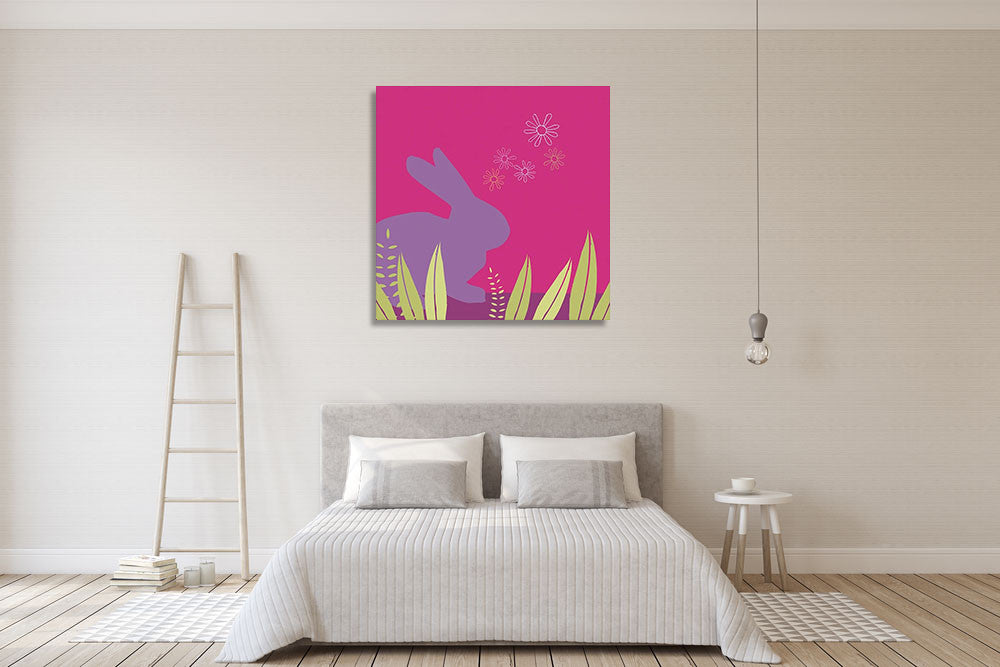 Purple Bunny Wall Art Print on the wall