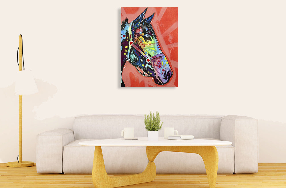 Purple Horse Wall Art Print on the wall