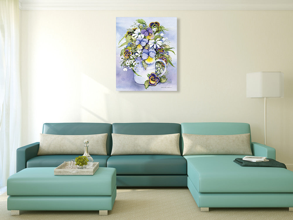 Purple Pansy Wall Art Print on the wall