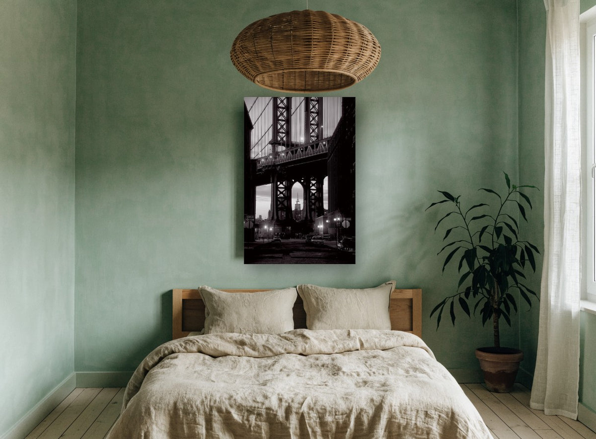 Arch Over Washington Street city canvas print on the wall of a bedroom