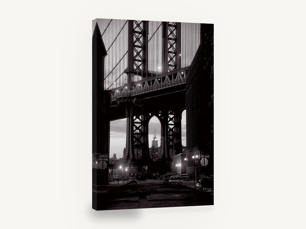 Arch Over Washington Street, manhattan bridge empire state black and white photograph, city canvas wall art print ready to hang